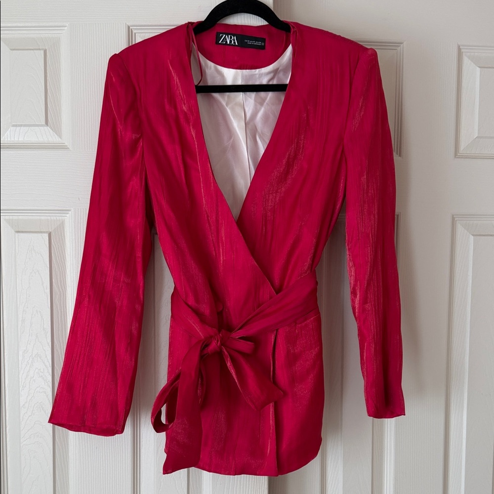 ZARA Fuchsia Wrap Blazer with Self-Tie Waist